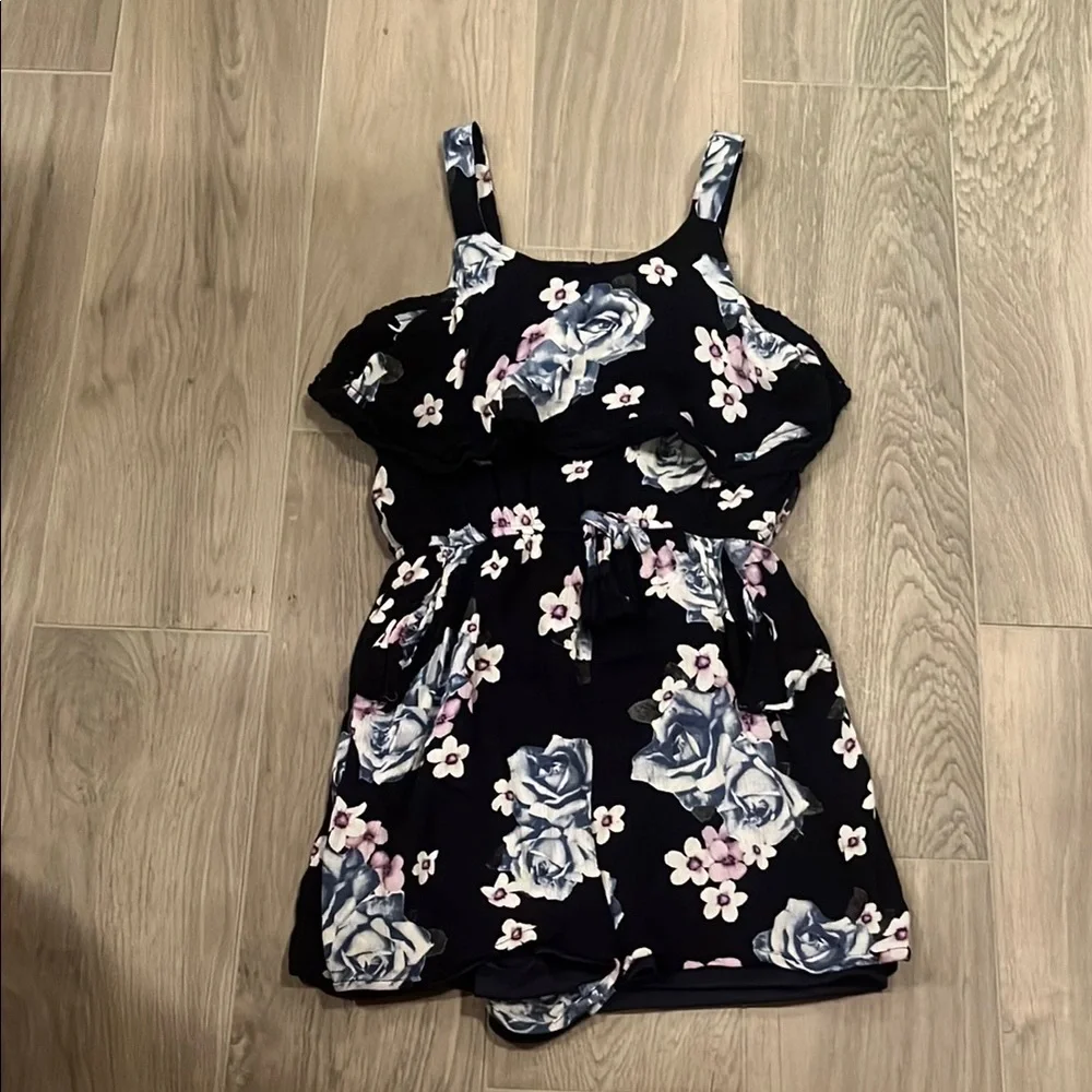 Justice Girls Dark Blue and Purple Floral Dress Size: 8